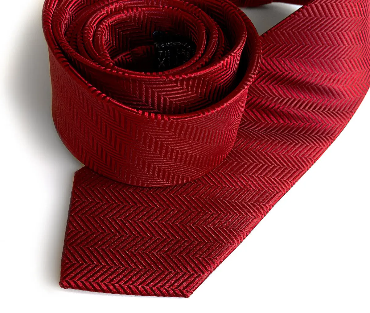 Garnet Red Herringbone Silk Necktie 1