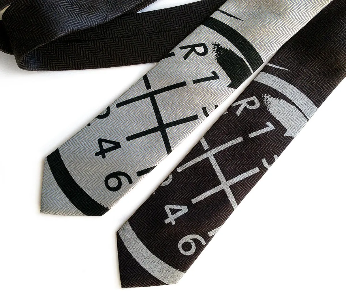 Gear Shift Necktie, Herringbone Silk Tie. 1