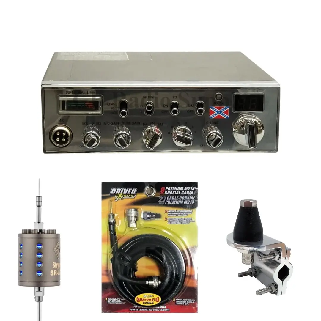 General Lee 10 Meter Radio, Stryker Sr-A10, Drx-3402 Heavy Duty Antenna Mirror Mount, Drx-1518 18 Foot Premium M213, Combo 1