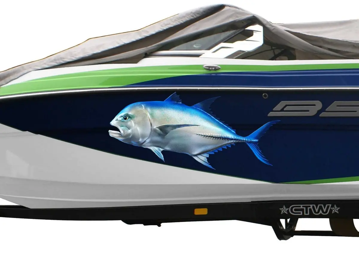 Giant Trevally Boat Decal – Blue-Silver Vinyl Fish Graphic 2