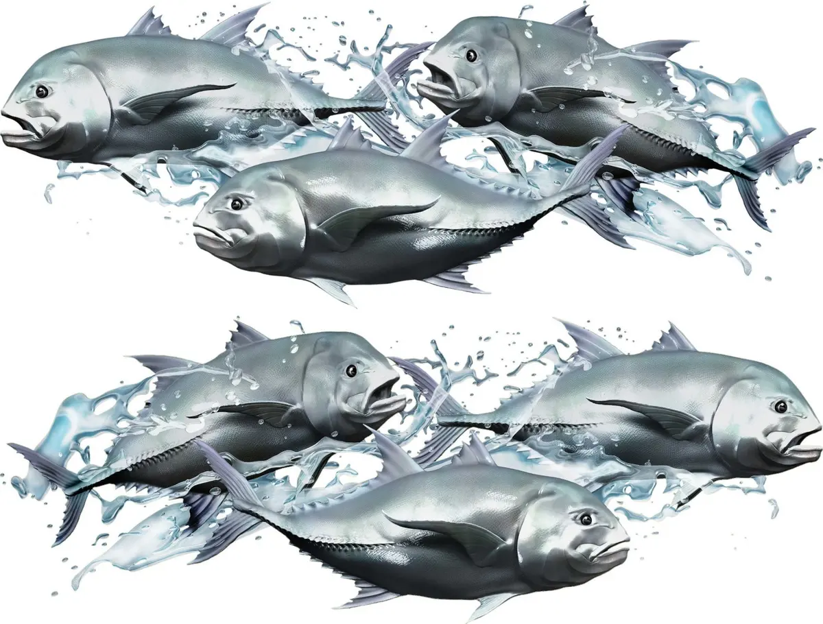 Giant Trevally Splash Trio Boat Decal Set – Premium Vinyl Fish Graphics 3