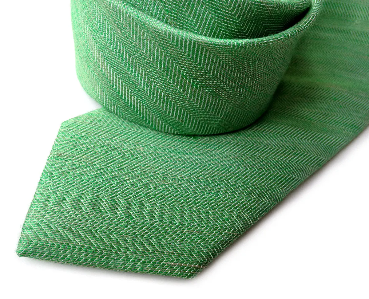 Green Linen Necktie. Solid Color Tie, Palmer Park 1