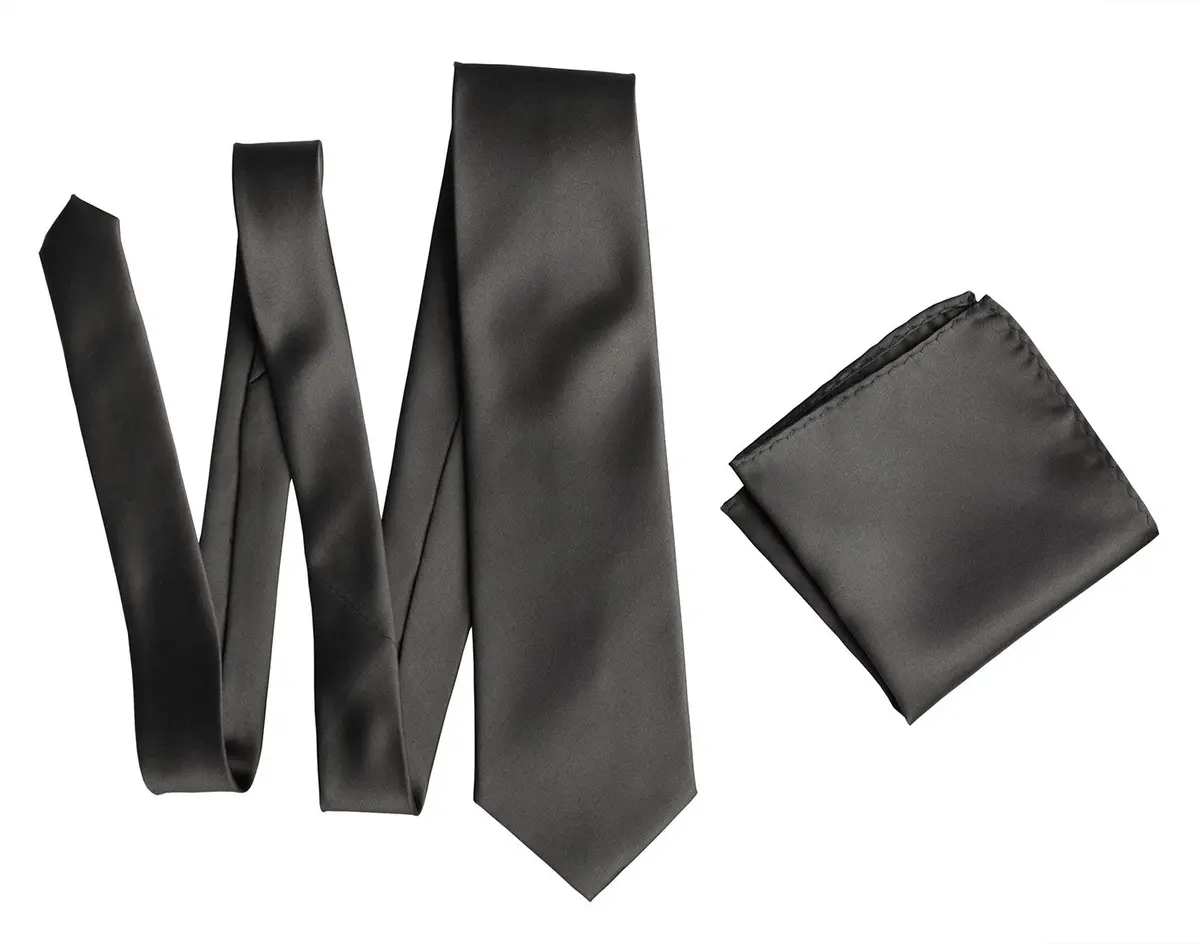 Gunmetal Pocket Square. Solid Color Dark Grey Satin Finish, No Print 2