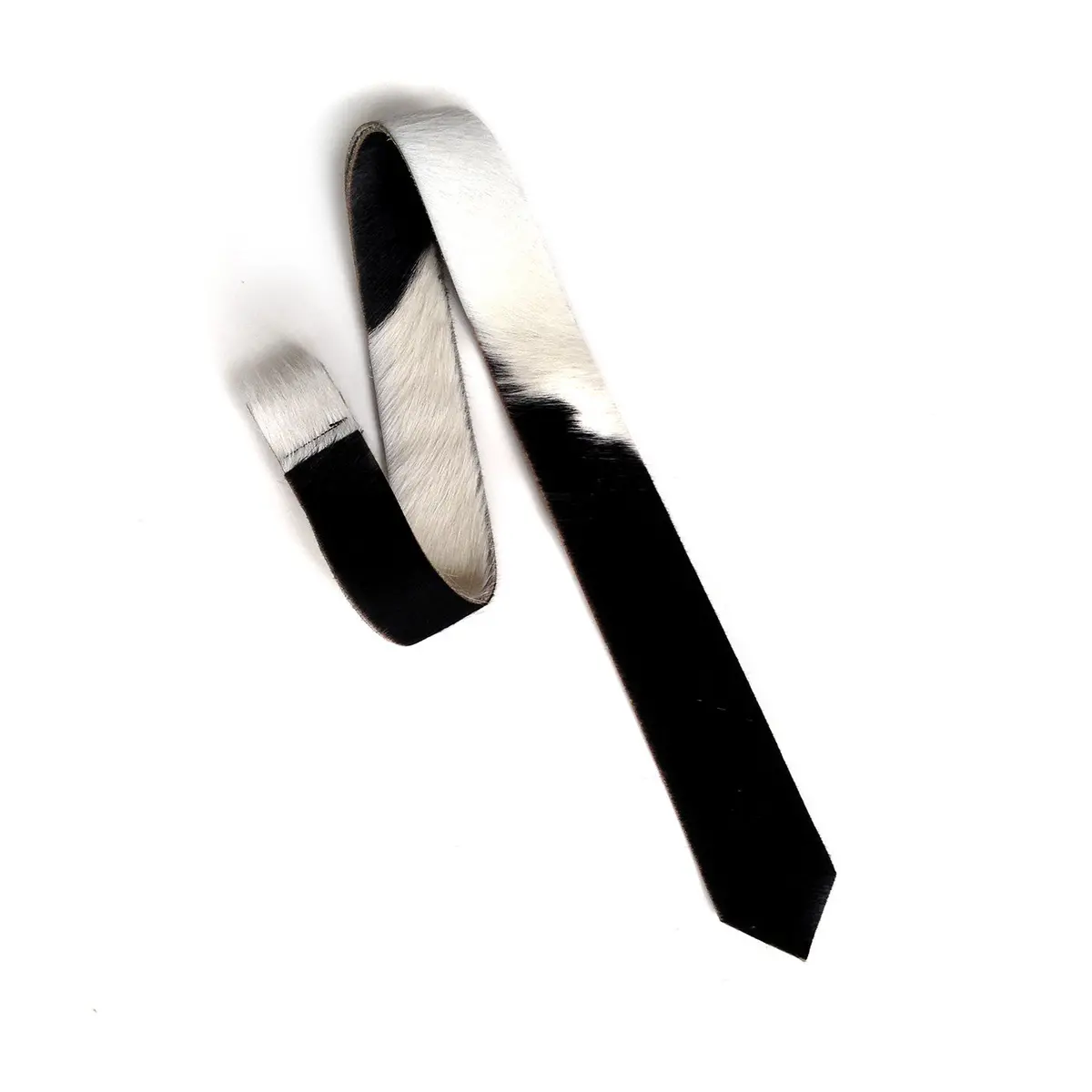 Natural Black And White Holstein Hair-On Hide Leather Necktie 1