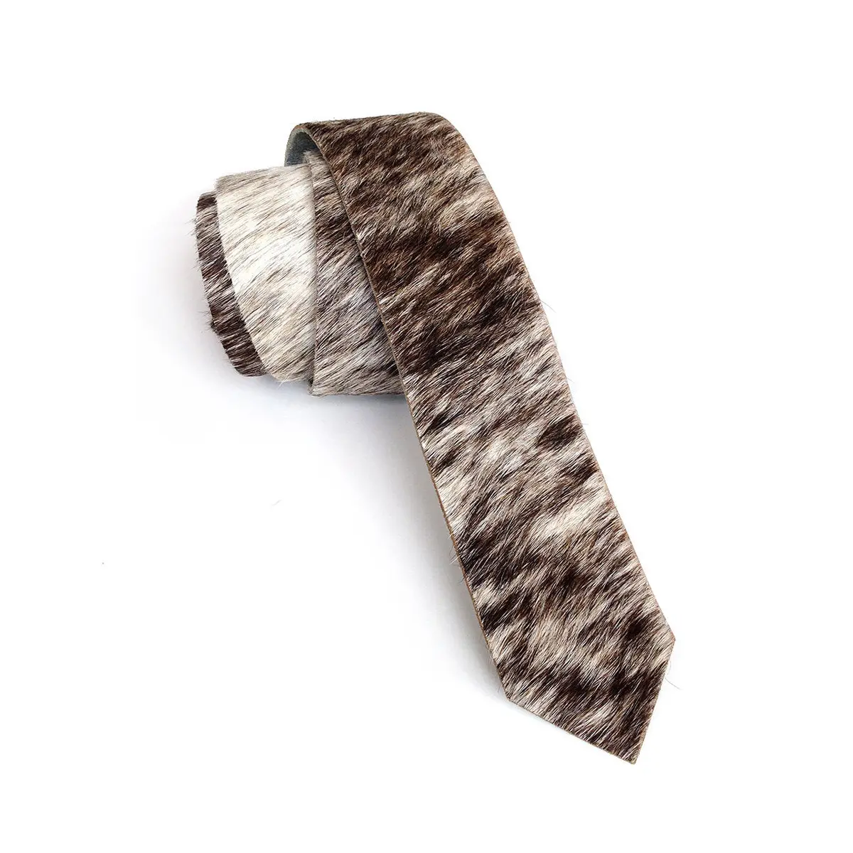 Salt And Pepper Brindle Hair-On Hide Leather Necktie 1