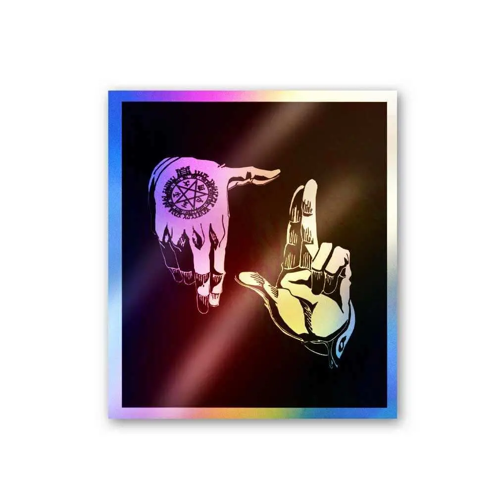 Hand Sign Full Metal Holographic Stickers 1