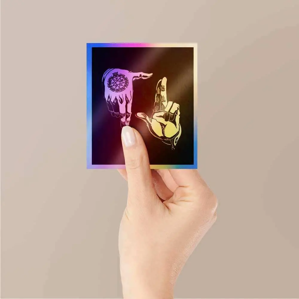 Hand Sign Full Metal Holographic Stickers 2