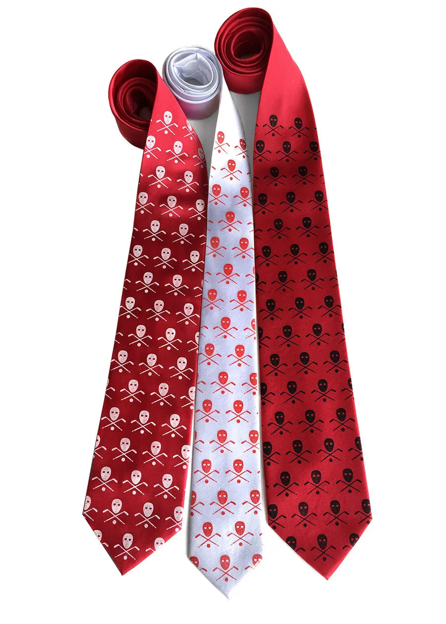 Hockey Necktie. Stick, Mask & Puck Silk Tie 1