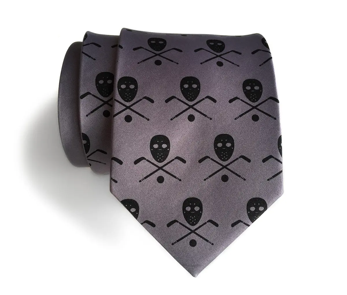 Hockey Necktie. Stick, Mask & Puck Print. 1