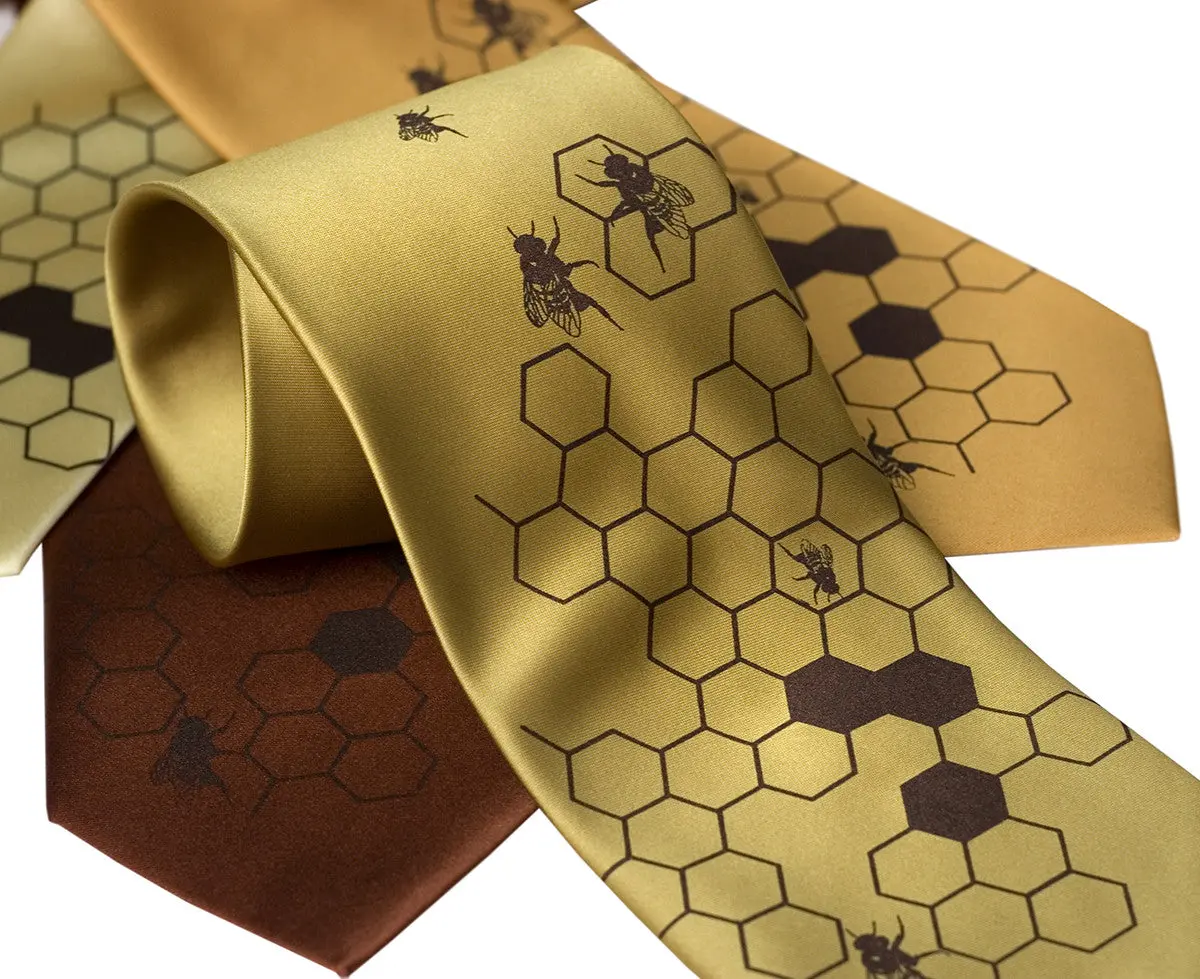 Honey Bee Necktie. Bee Hive "Oh Honey" Honeycomb Tie 1