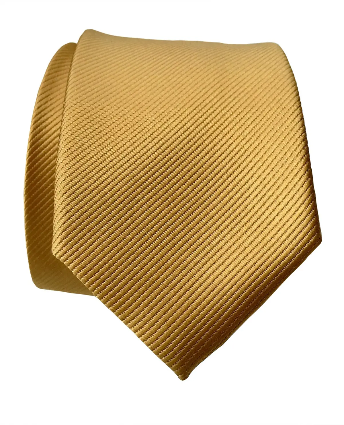 Honey Gold Necktie. Solid Color Fine-Stripe Tie, No Print 1