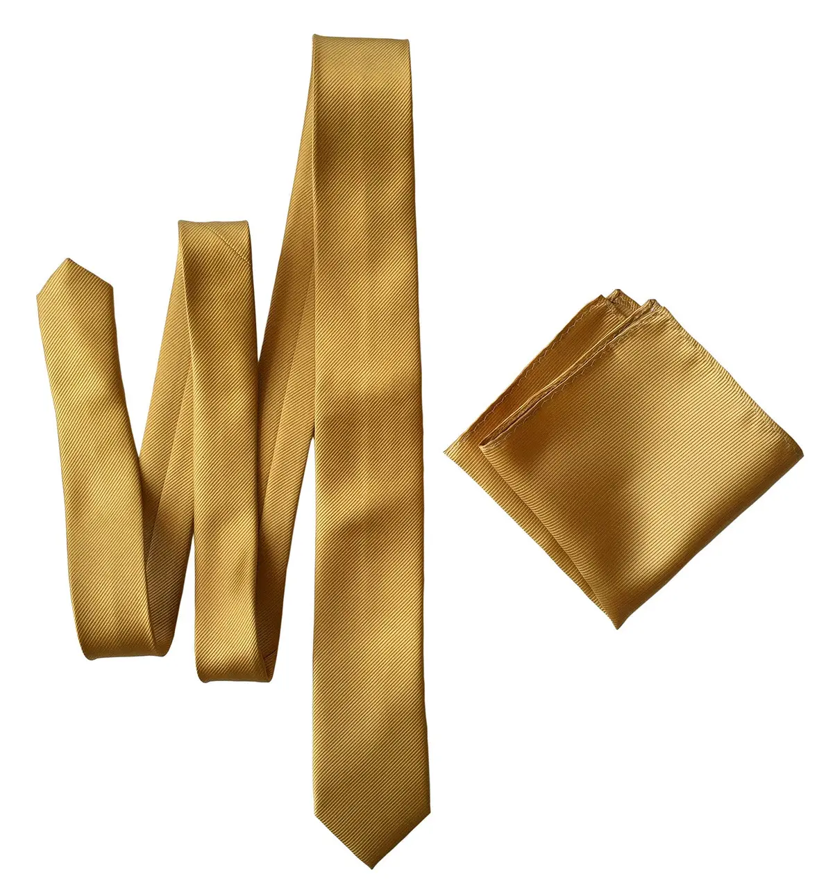 Honey Gold Necktie. Solid Color Fine-Stripe Tie, No Print 2