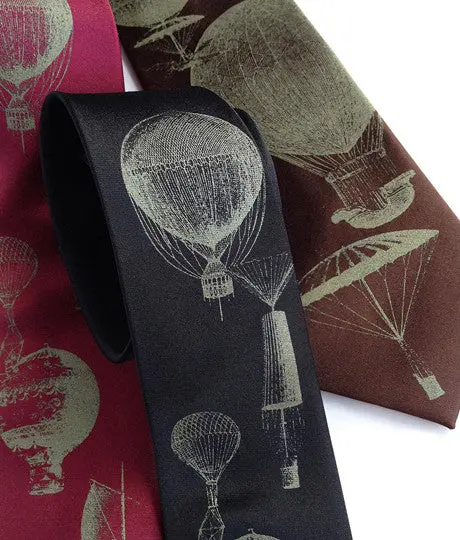 Hot Air Balloons Necktie. Steampunk Airship Tie. 1
