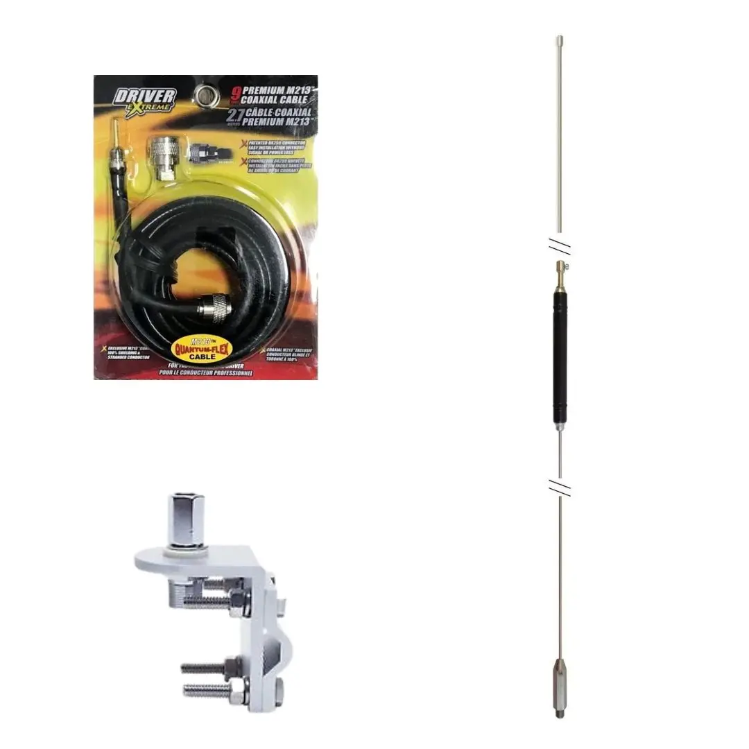 Hustler Hq27 Cb Antenna, Drx-1518 Coax, & Bracket Combo 1