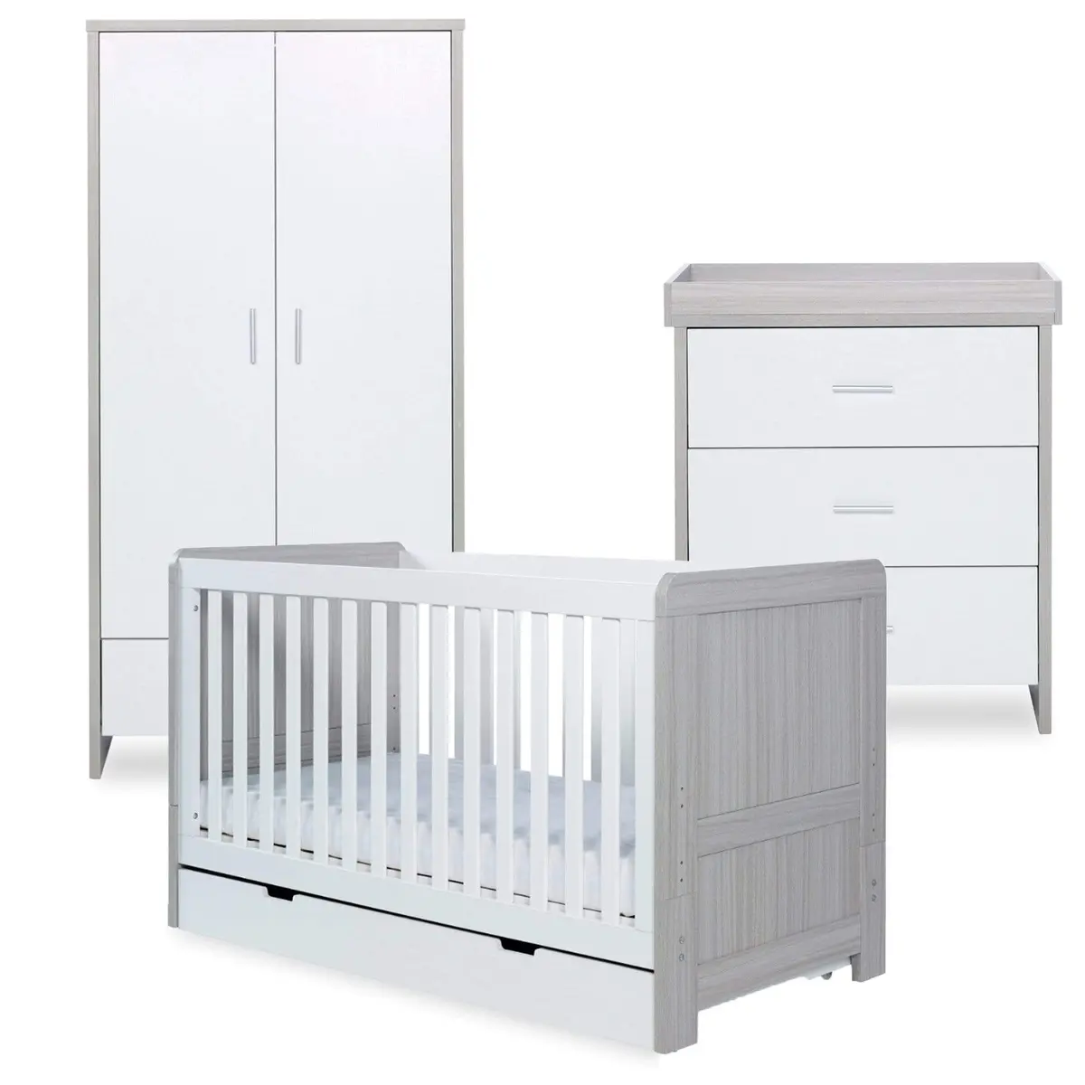 Ickle Bubba Pembrey 3 Piece Nursery Room Set & Under Drawer Ash Grey & White 2