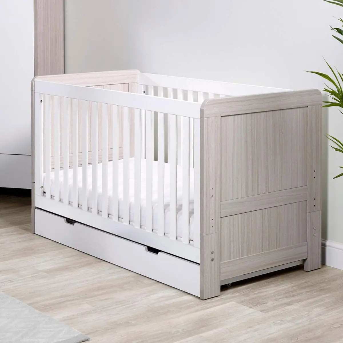 Ickle Bubba Pembrey Cotbed & Under Drawer Ash Grey & White 1