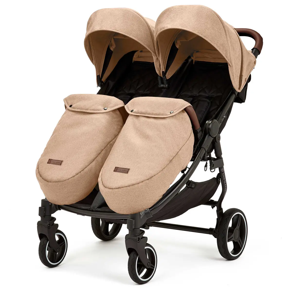 Ickle Bubba Venus Max Double Stroller - Black/Biscuit/Tan 1