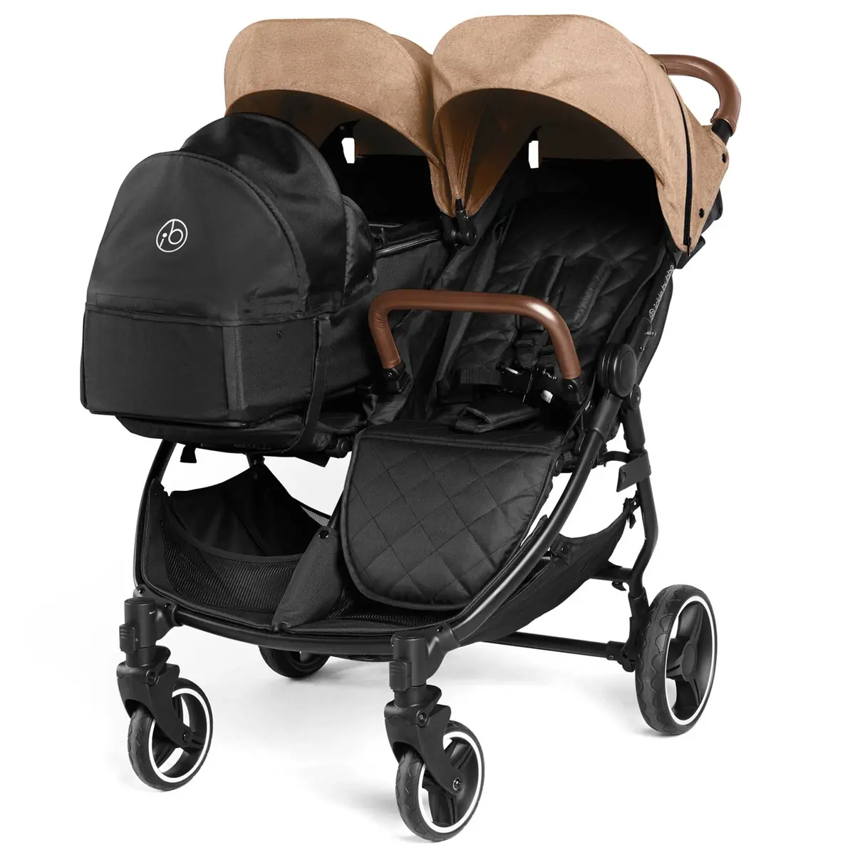 Ickle Bubba Venus Prime Double Stroller - Black/Biscuit/Tan 1