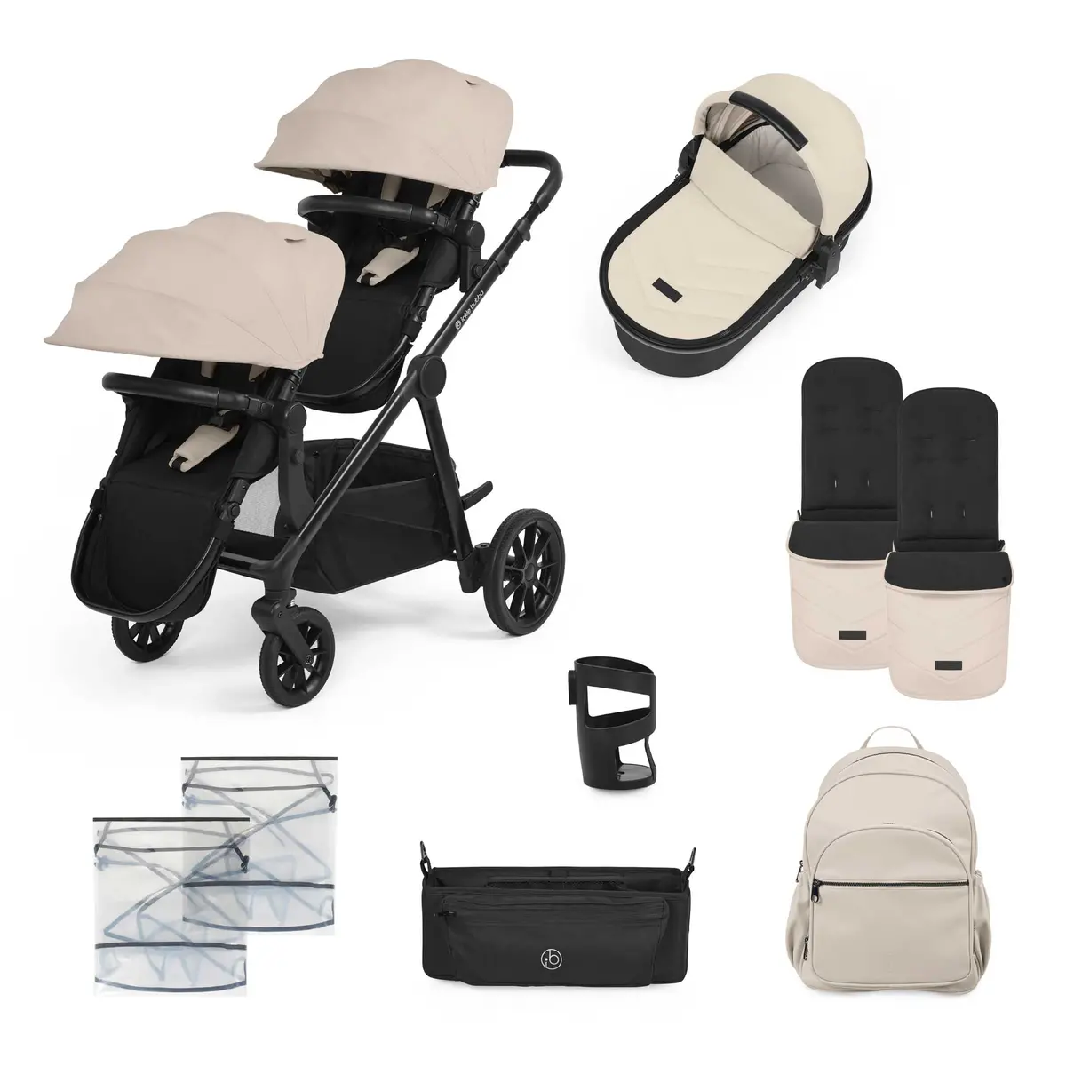 Ickle Bubba Virgo Growing Family 11 Piece Pram - Black/Stone/Black 1