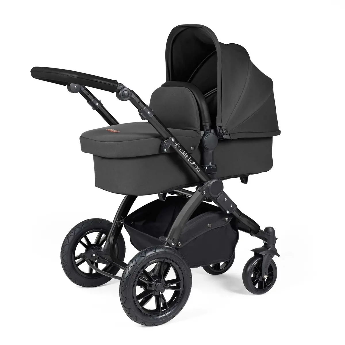 Ickle Bubba Stomp Luxe 2 In 1 Premium Pram - Black/Charcoal Grey/Black 1
