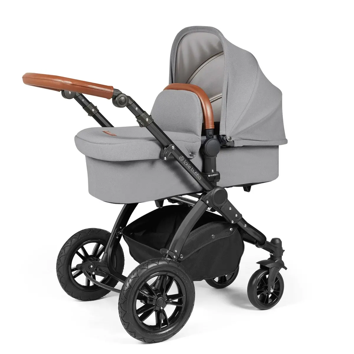 Ickle Bubba Stomp Luxe 2 In 1 Premium Pram - Black/Pearl Grey/Tan 1