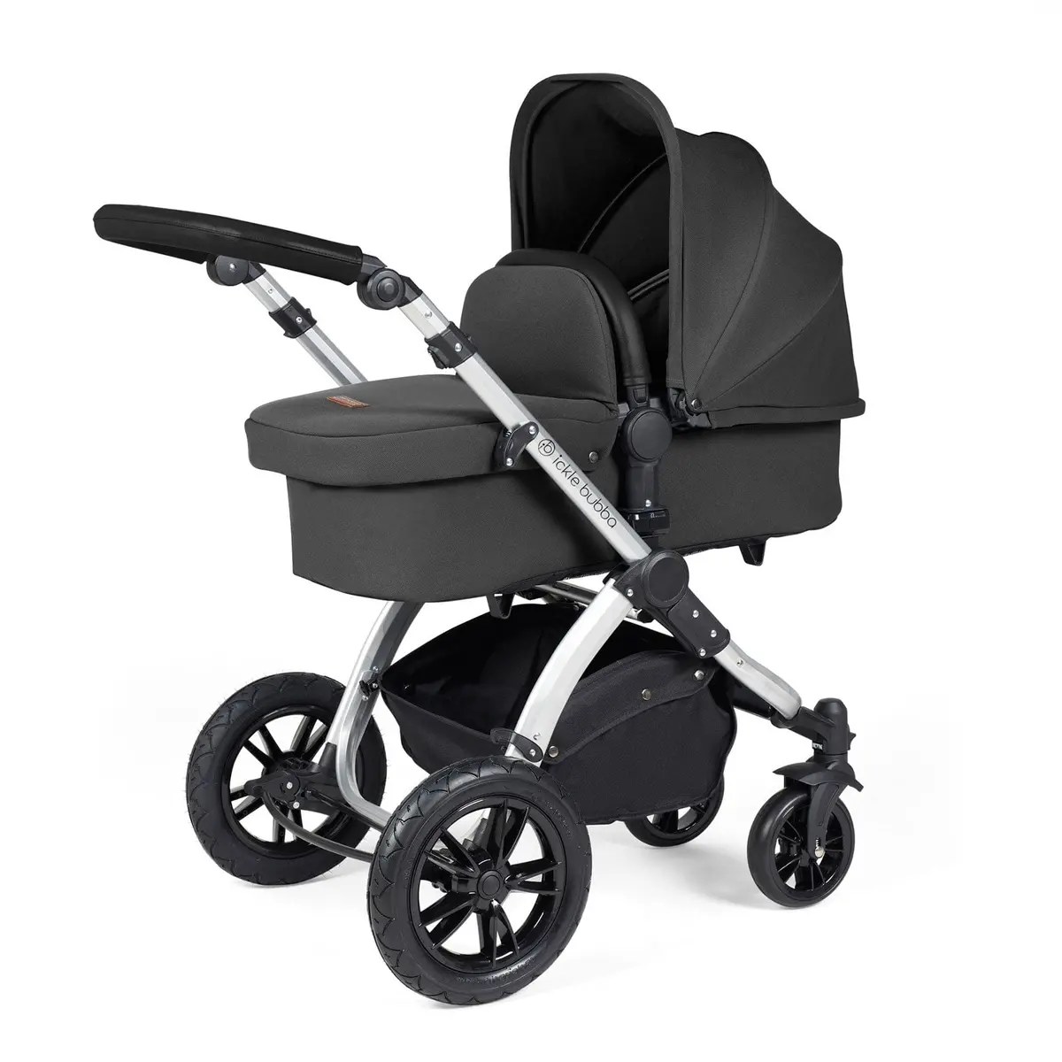 Ickle Bubba Stomp Luxe 2 In 1 Premium Pram - Silver/Charcoal Grey/Black 1