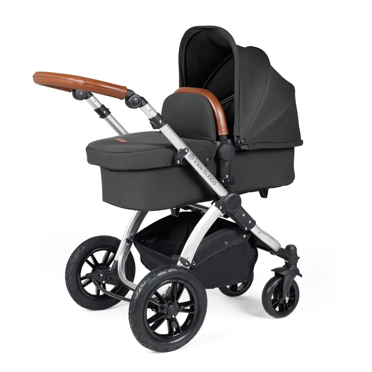Ickle Bubba Stomp Luxe 2 In 1 Premium Pram - Silver/Charcoal Grey/Tan 1