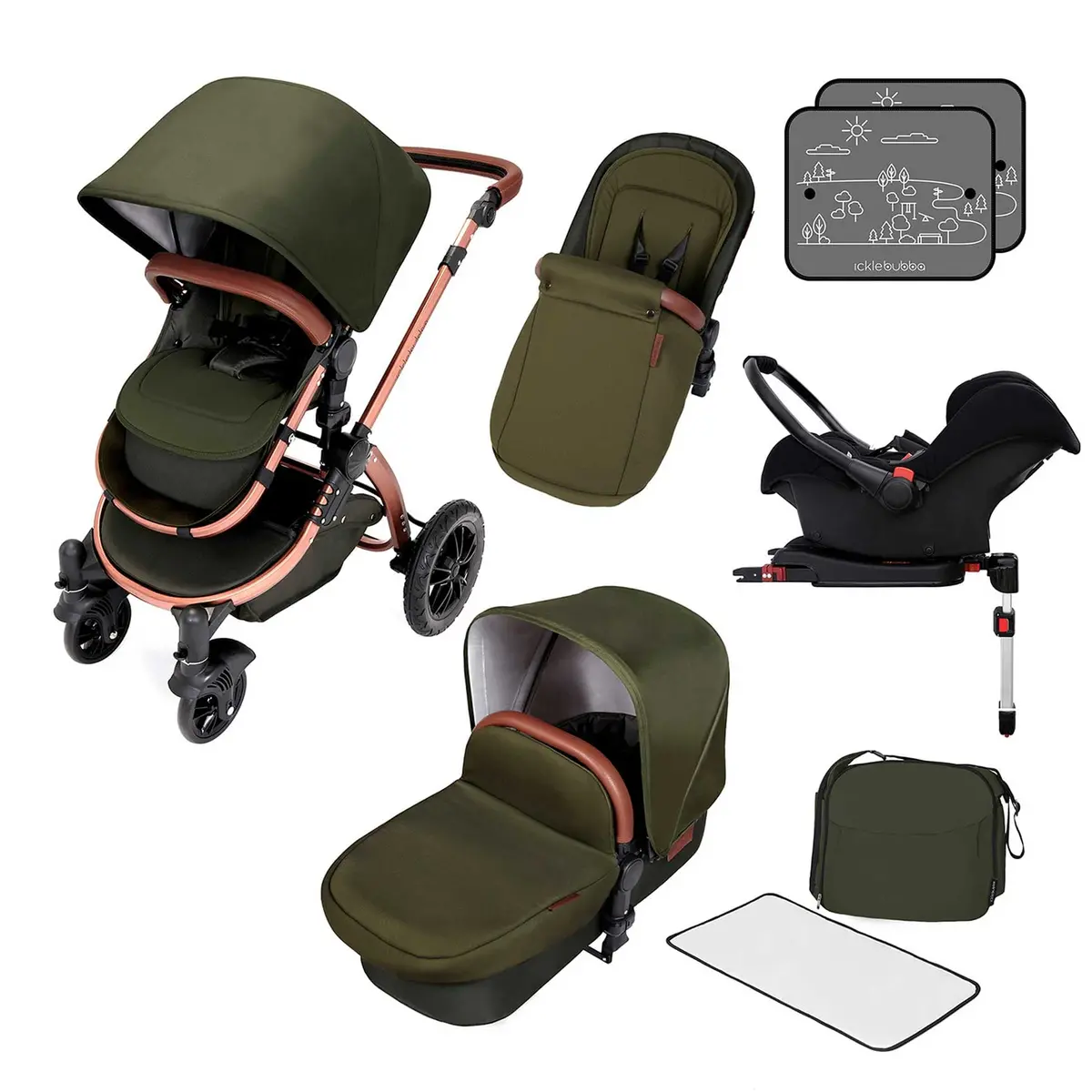 Ickle Bubba Stomp V4 Galaxy Travel System With Base Bronze/Woodland 1