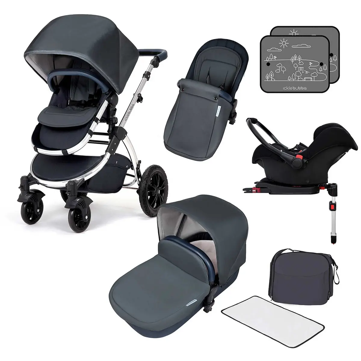 Ickle Bubba Stomp V4 Galaxy Travel System With Base Chrome/Blueberry 1