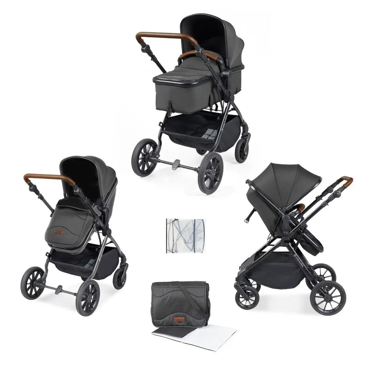 Ickle Bubba Cosmo 2 In 1 Plus Carrycot & Pushchair - Black/Graphite Grey 1