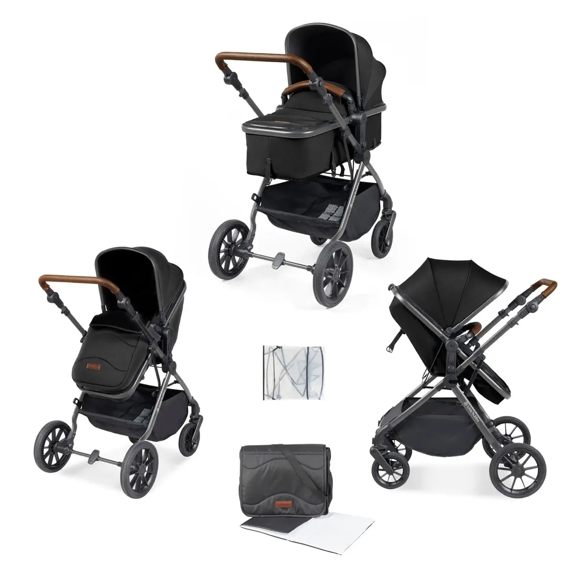 Ickle Bubba Cosmo 2 In 1 Plus Carrycot & Pushchair - Gun Metal/Black 1