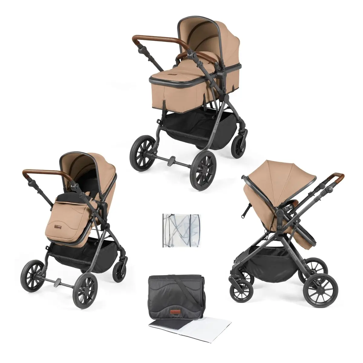 Ickle Bubba Cosmo 2 In 1 Plus Carrycot & Pushchair - Gun Metal/Desert 1