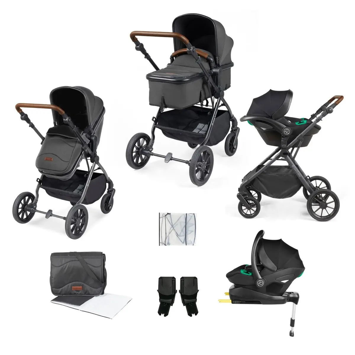 Ickle Bubba Cosmo All-In-One I-Size Travel System With Isofix Base - Black/Graphite Grey 1