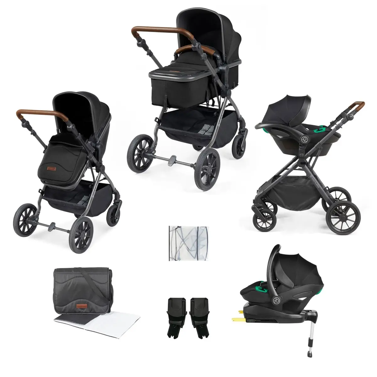 Ickle Bubba Cosmo All-In-One I-Size Travel System With Isofix Base - Gun Metal/Black 1
