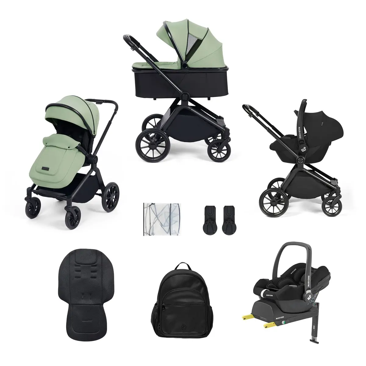 Ickle Bubba Altima 12 Piece Travel System With Maxi-Cosi Cabriofix I-Size Car Seat & Isofix Base - Sage Green 1