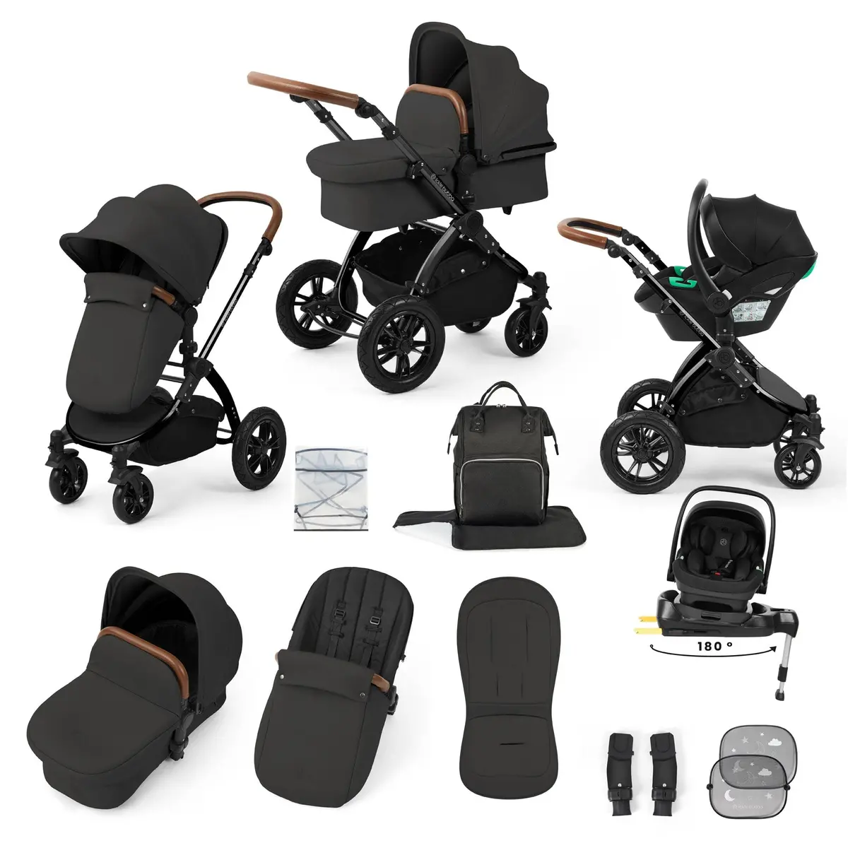 Ickle Bubba Stomp Luxe 12 Piece Travel System With I-Size Nimbus Car Seat & Spin Isofix Base - Charcoal Grey 2