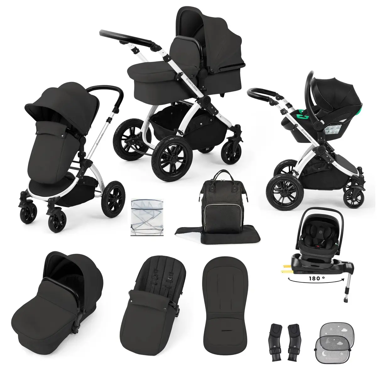 Ickle Bubba Stomp Luxe 12 Piece Travel System With I-Size Nimbus Car Seat & Spin Isofix Base - Charcoal Grey 3
