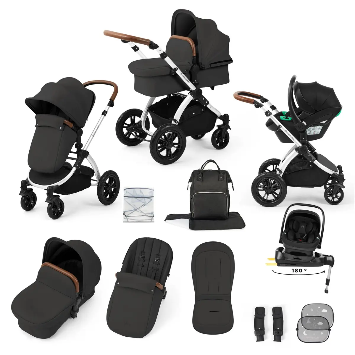 Ickle Bubba Stomp Luxe 12 Piece Travel System With I-Size Nimbus Car Seat & Spin Isofix Base - Charcoal Grey 4