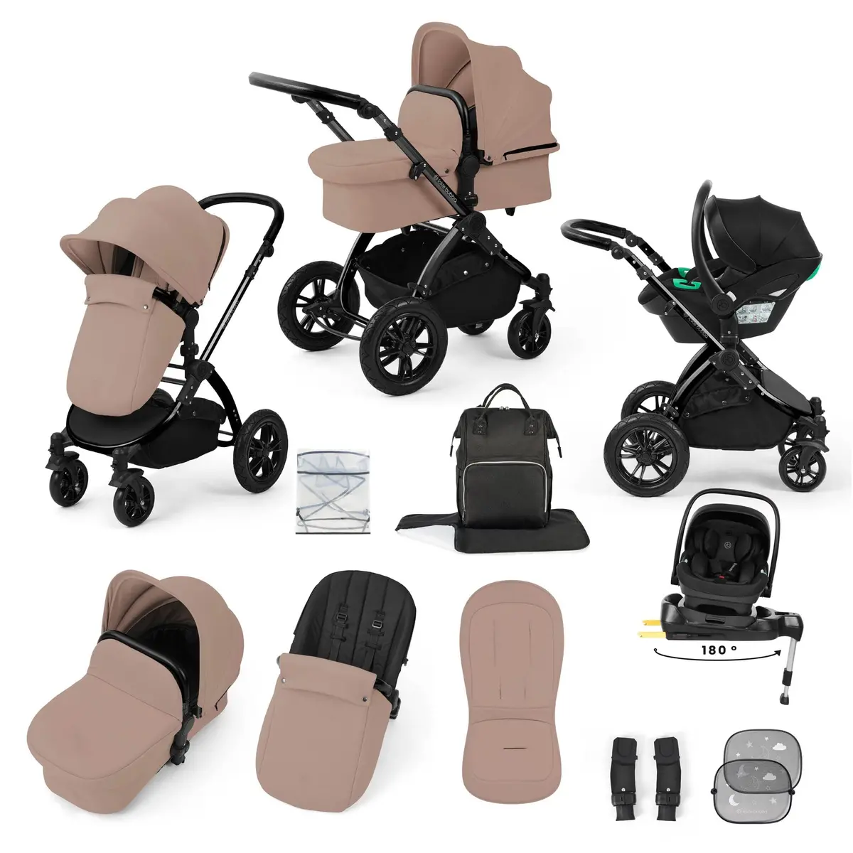 Ickle Bubba Stomp Luxe 12 Piece Travel System With I-Size Nimbus Car Seat & Spin Isofix Base - Desert 1