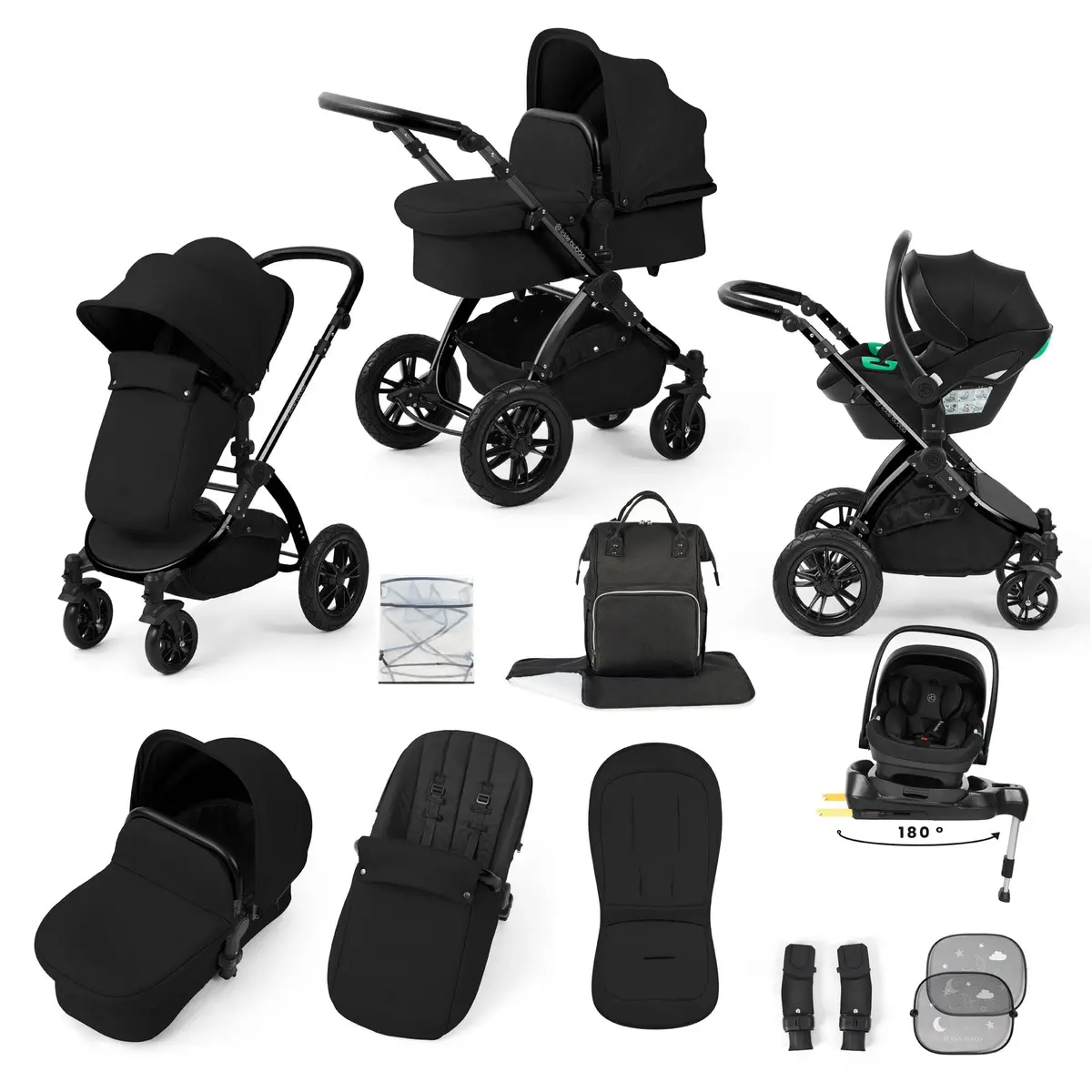 Ickle Bubba Stomp Luxe 12 Piece Travel System With I-Size Nimbus Car Seat & Spin Isofix Base - Midnight 1