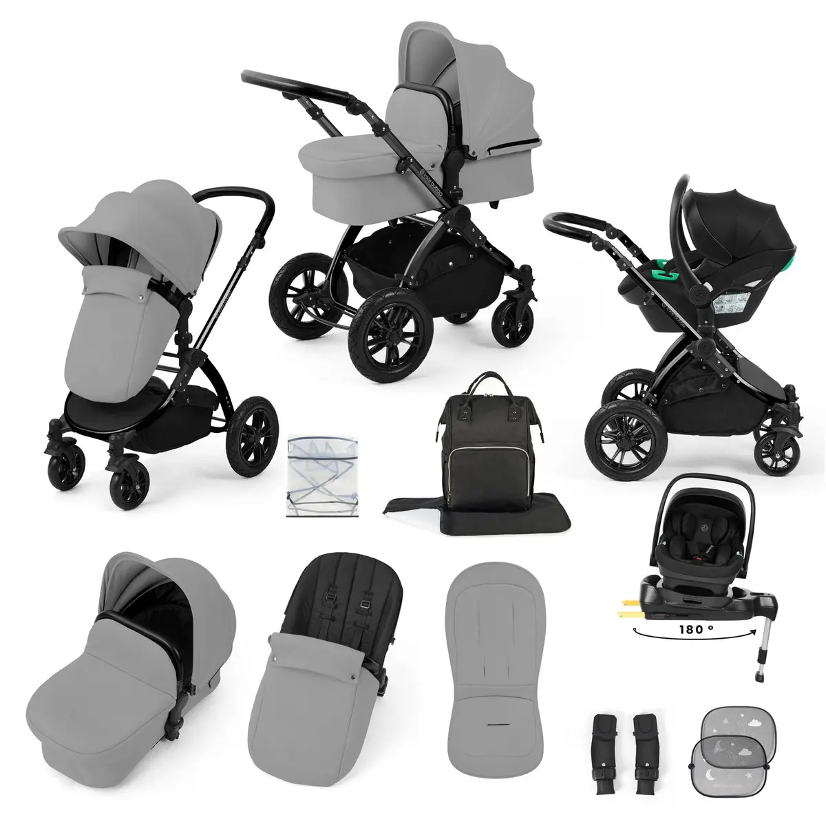 Ickle Bubba Stomp Luxe 12 Piece Travel System With I-Size Nimbus Car Seat & Spin Isofix Base - Pearl Grey 1