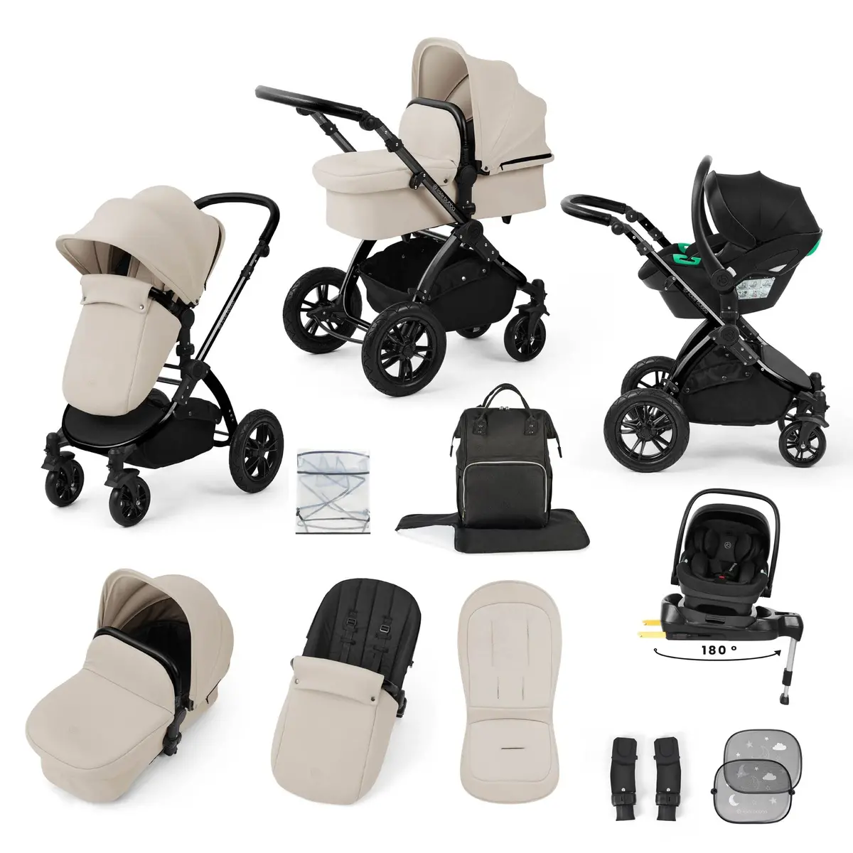 Ickle Bubba Stomp Luxe 12 Piece Travel System With I-Size Nimbus Car Seat & Spin Isofix Base - Stone 1