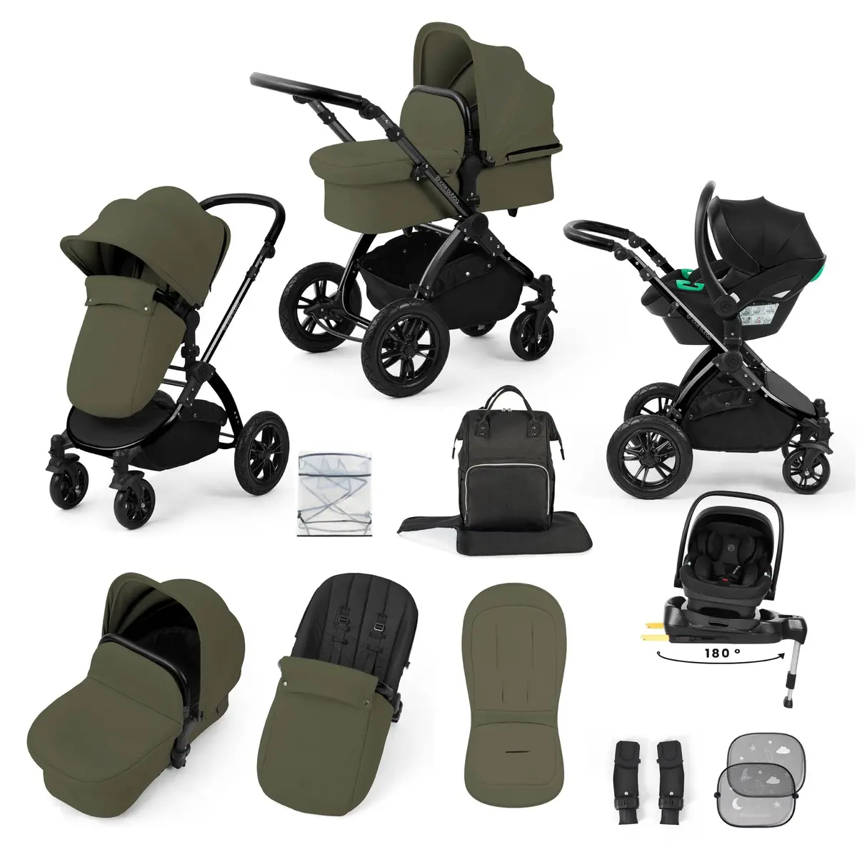 Ickle Bubba Stomp Luxe 12 Piece Travel System With I-Size Nimbus Car Seat & Spin Isofix Base - Woodland 1