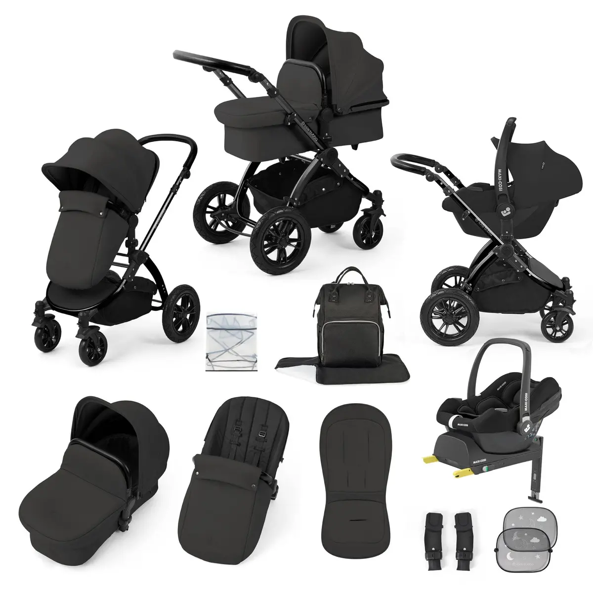 Ickle Bubba Stomp Luxe 12 Piece Travel System With Maxi-Cosi Cabriofix I-Size Car Seat & Isofix Base - Charcoal Grey 1