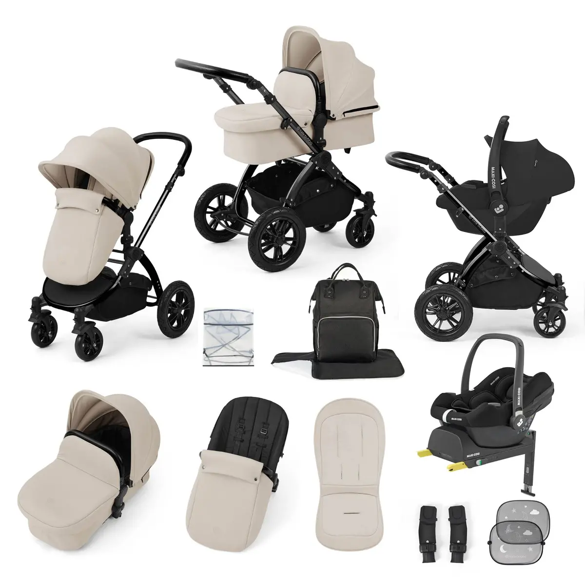 Ickle Bubba Stomp Luxe 12 Piece Travel System With Maxi-Cosi Cabriofix I-Size Car Seat & Isofix Base - Stone 1