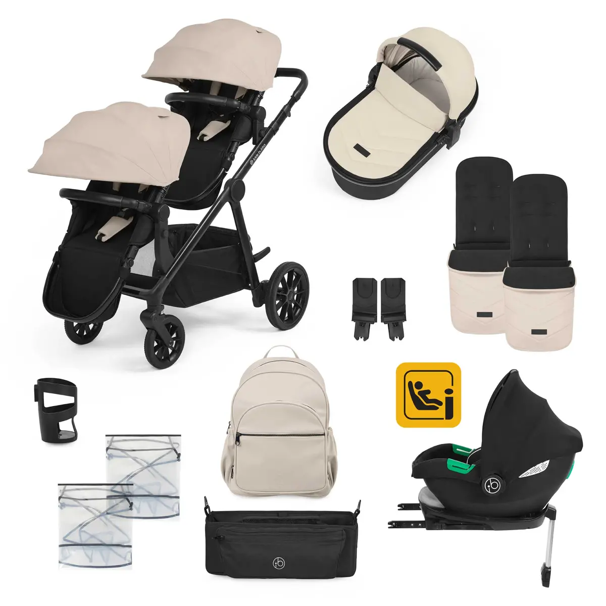 Ickle Bubba Virgo Growing Family 14 Piece Travel System With I-Size Cirrus Car Seat & Isofix Base - Black/Stone/Black 1