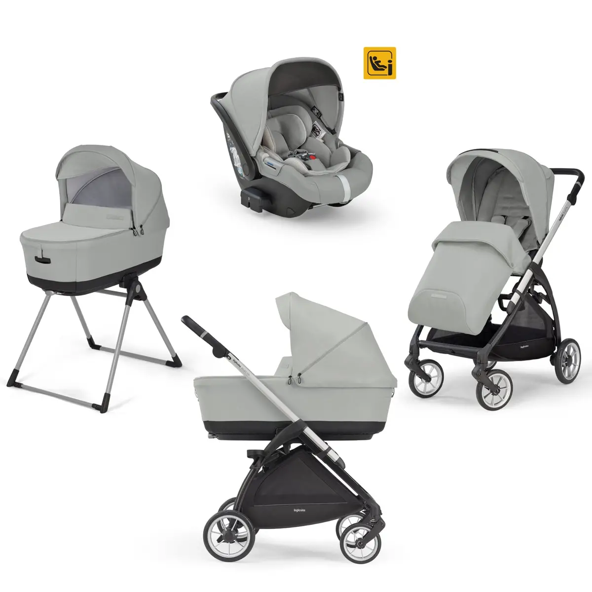 Inglesina Electa System Quattro In Greenwich Silver With Darwin Car Seat And I-Size 360 Base 1