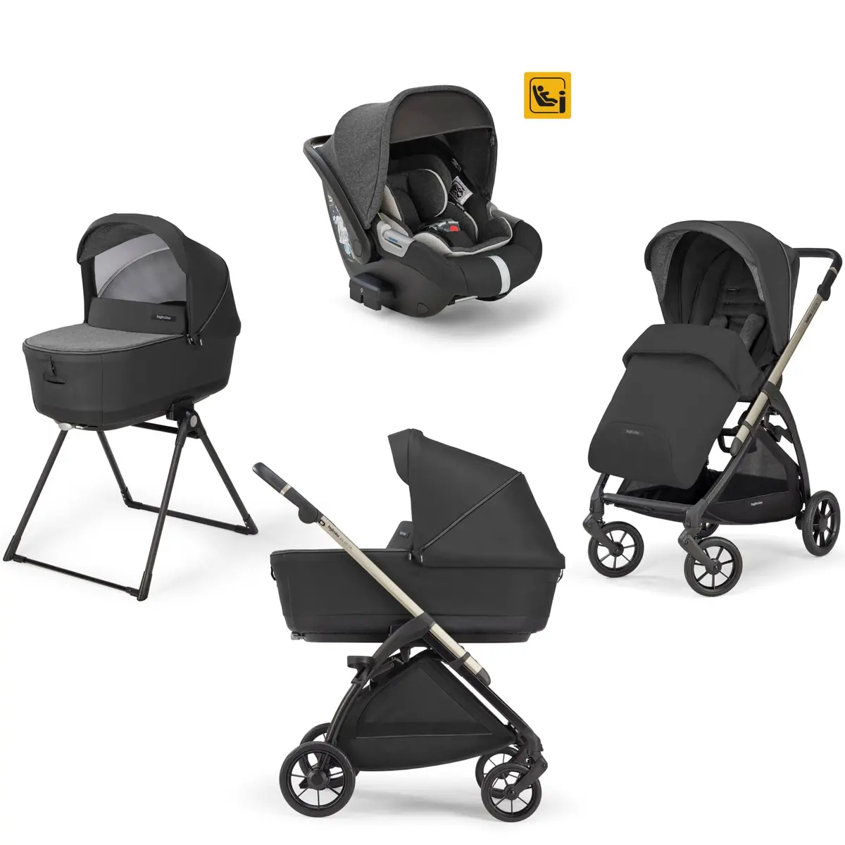 Inglesina Electa System Quattro In Upper Black With Darwin Car Seat And I-Size 360 Base 1