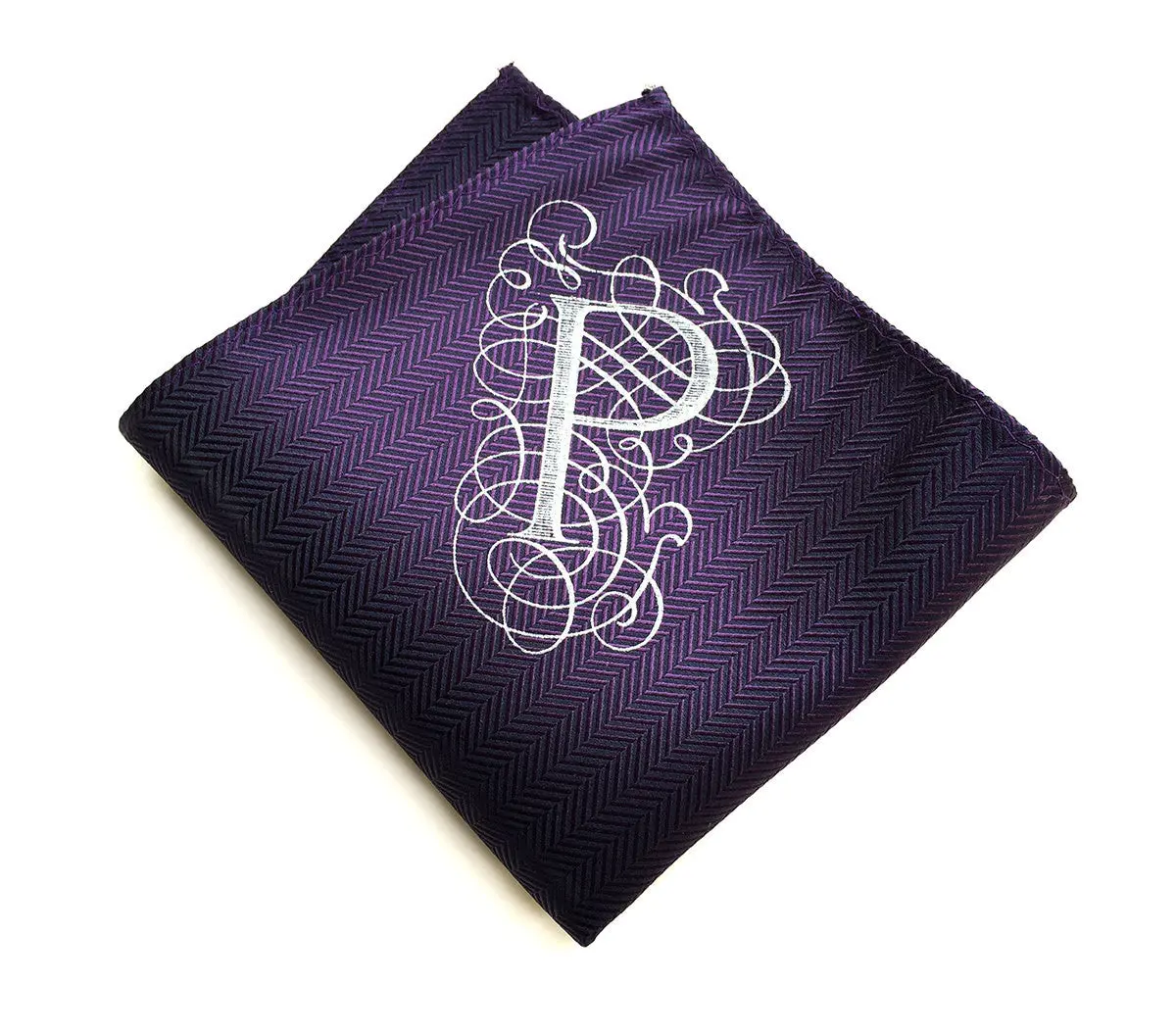 Initial Silk Pocket Square. Woven Herringbone Silk 1