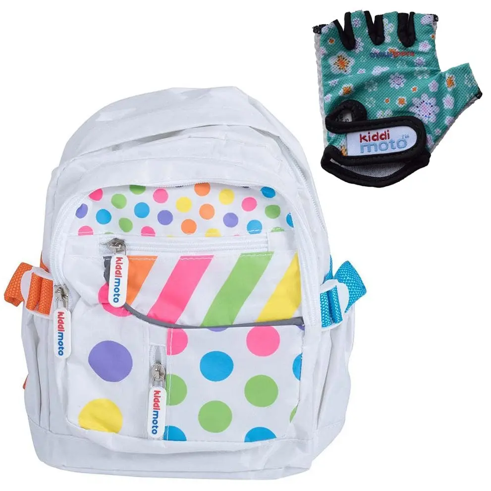 Kiddimoto Back Pack Small Pastel Dotty With Fleur Gloves 1